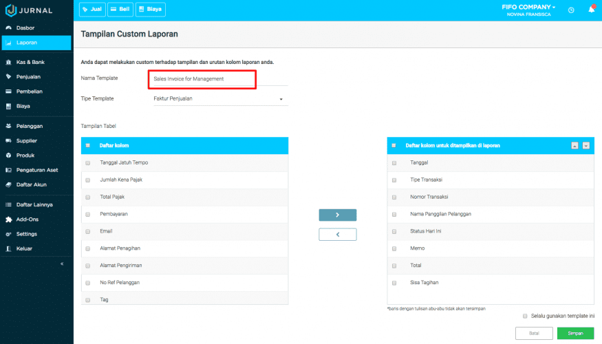 custom laporan invoice