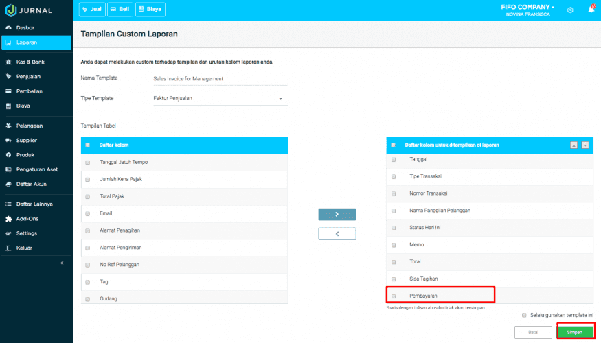 custom laporan invoice