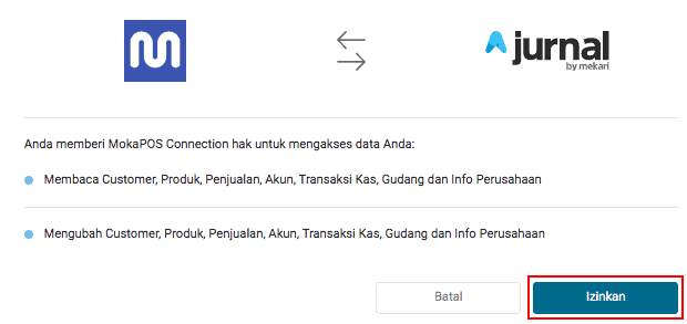 integrasi jurnal dengan moka pos