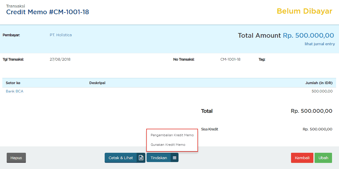 cara membuat bukti transaksi nota kredit jurnal