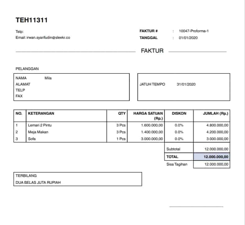 contoh faktur penjualan