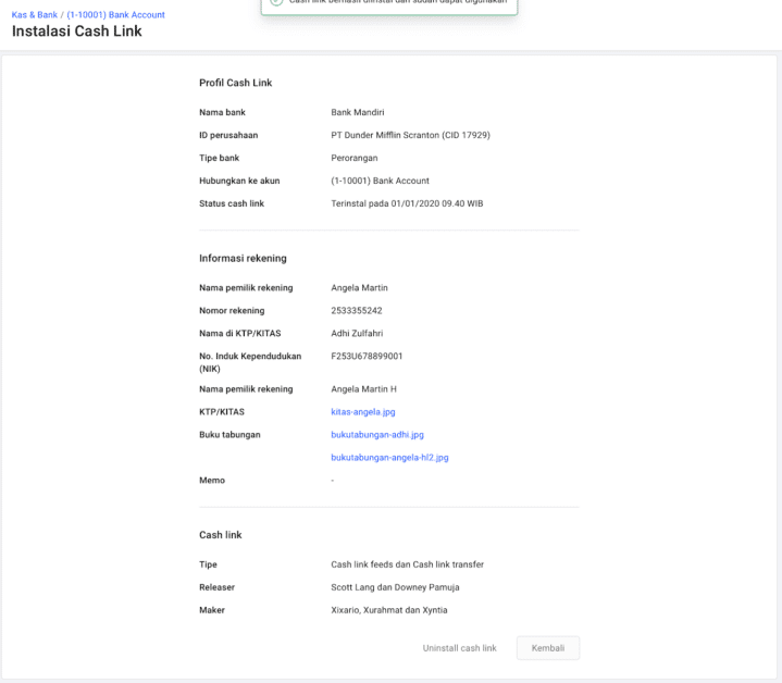 cash link direct feeds bank dengan mekari jurnal