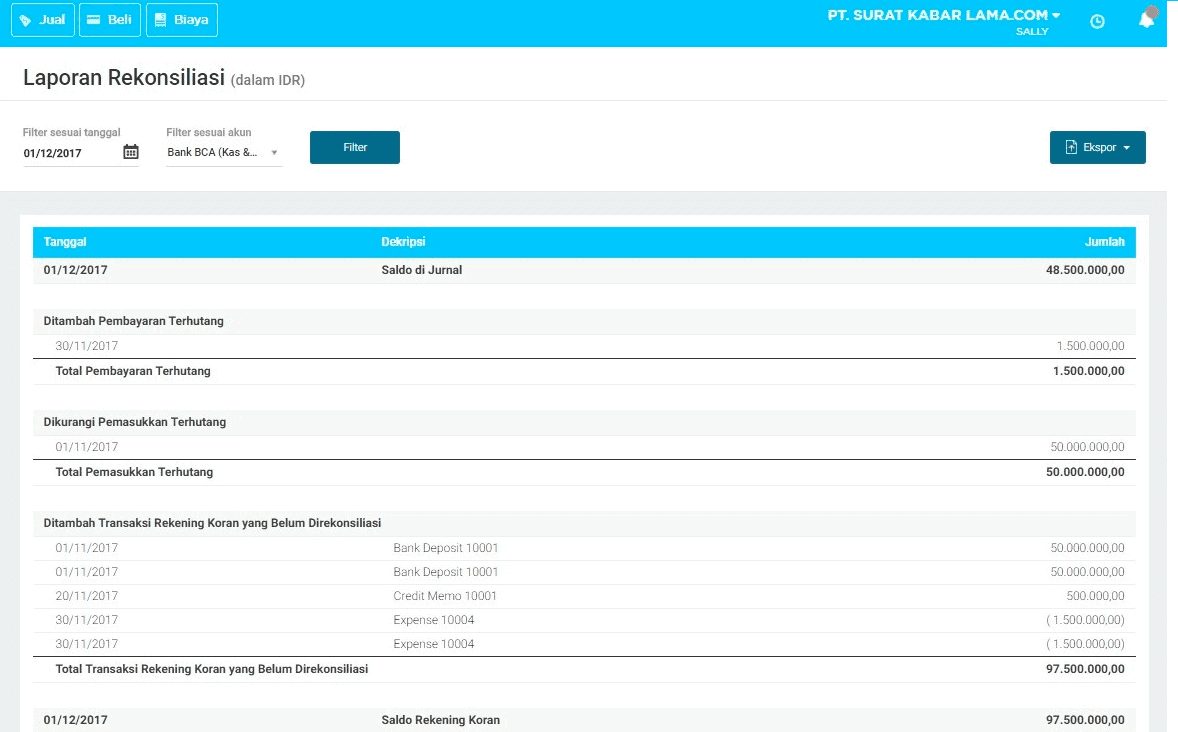 Contoh Rekonsilisi Bank Menggunakan Software Akuntansi Jurnal Adalah? Pengertian outstanding check dan deposit in transit adalah? Apa itu fungsi juga rekonsiliasi bank adalah? Baca pada tulisan ini.