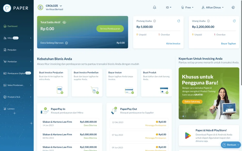 dashboard software paper.id