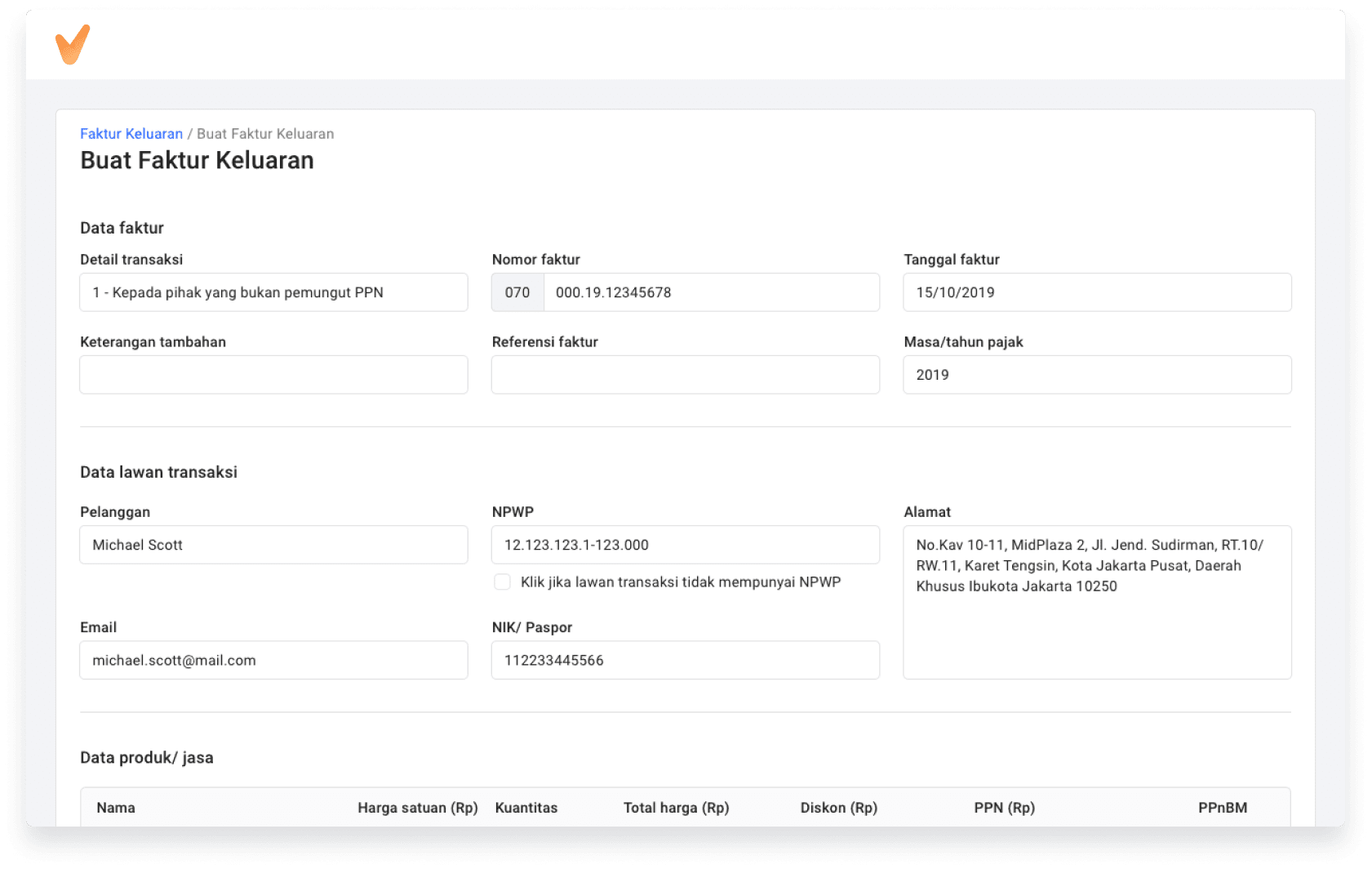 E-Invoice application for business tax