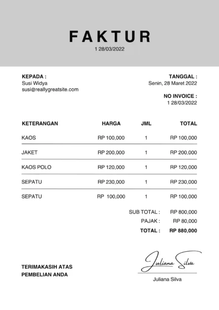 Contoh nota cash.