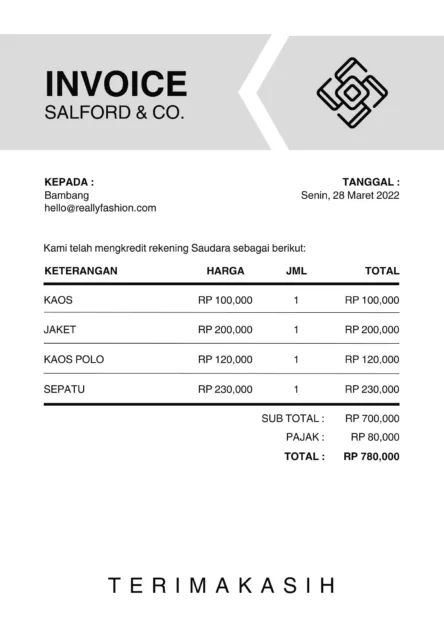 Contoh nota kredit.