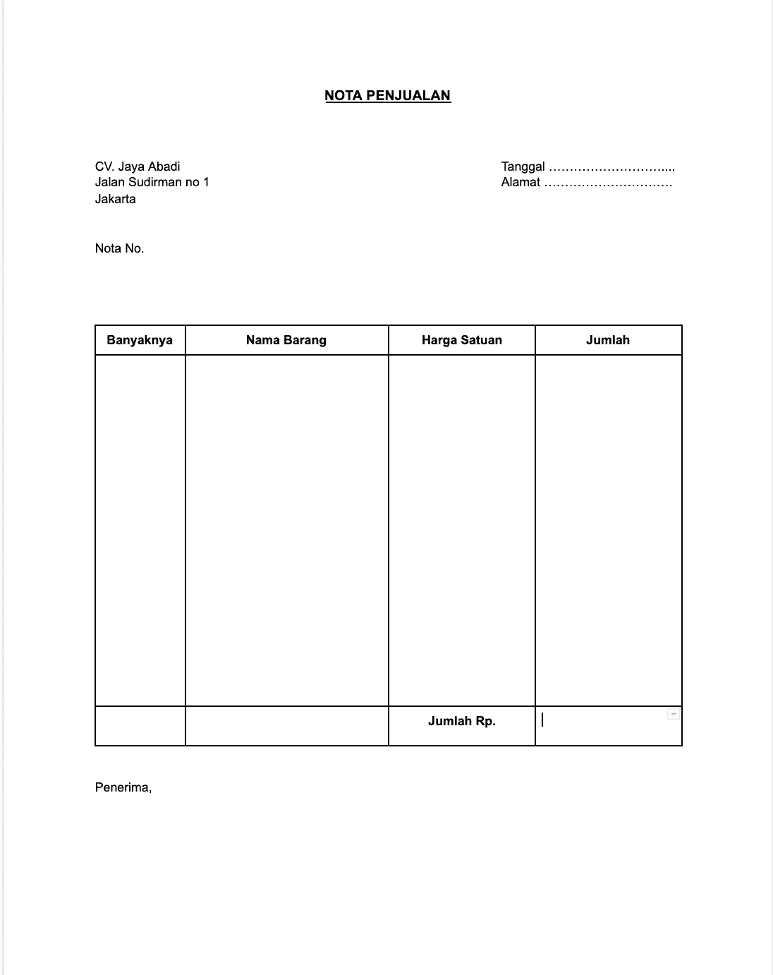 contoh nota penjualan