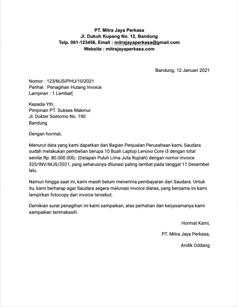 Contoh Surat Tagihan, Apa Saja Komponen di Dalamnya?
