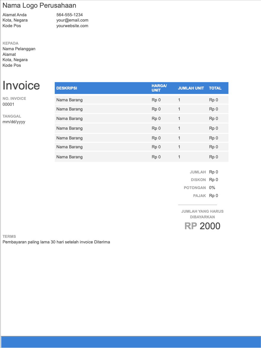 download format contoh invoice word