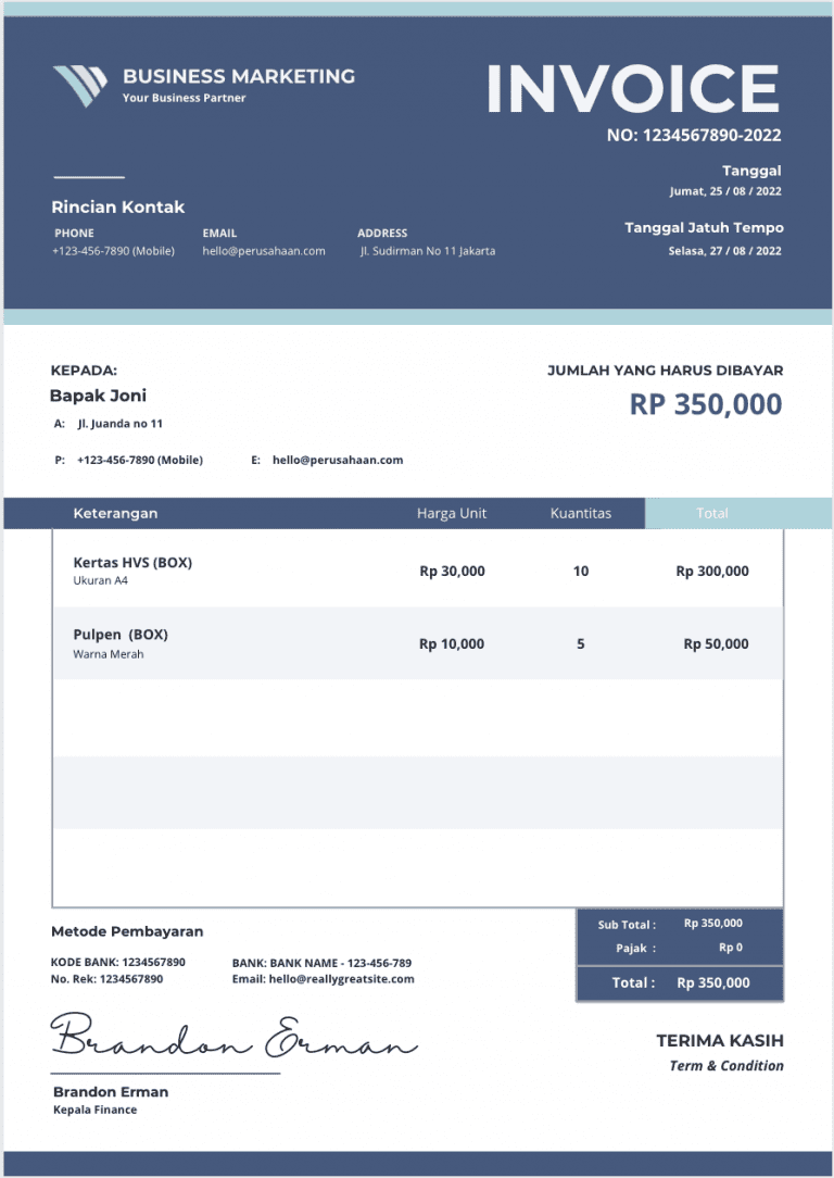 Template Invoice Format Excel dan Word, Download Yuk!