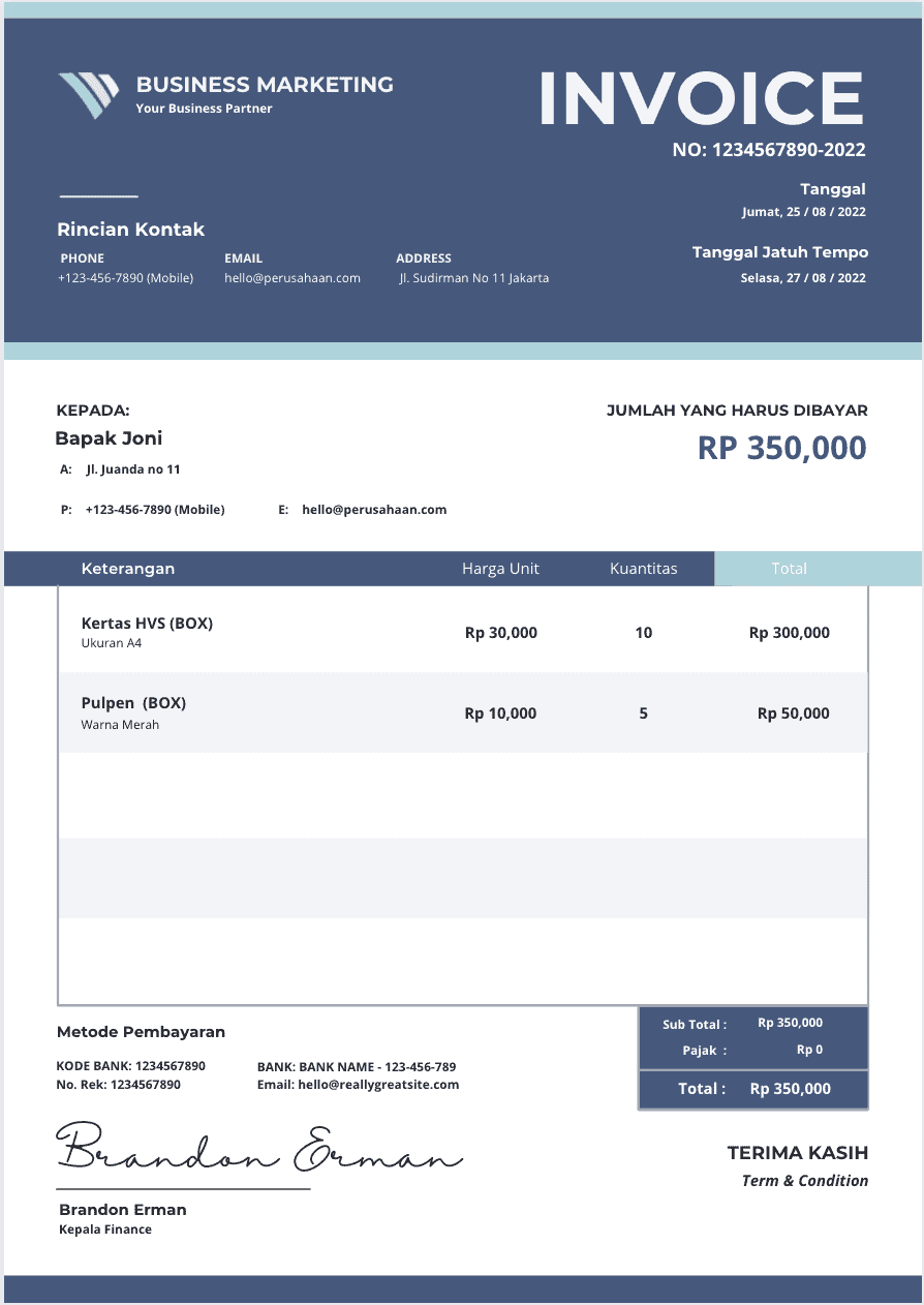 download format template contoh invoice pdf