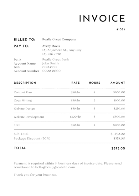 digital marketing invoice template