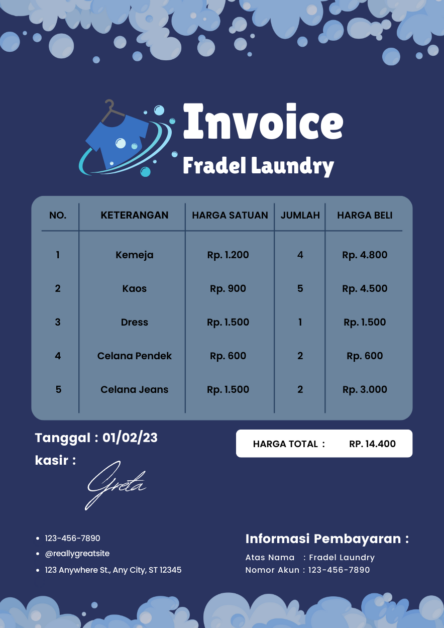 invoice example for laundry business