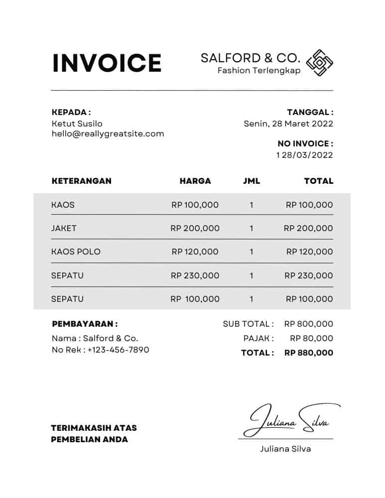 Contoh Invoice Penjualan Barang 