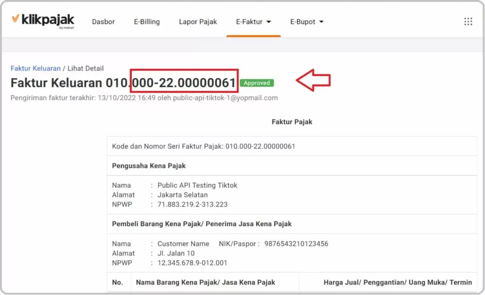 Contoh nomor seri faktur pajak yang terdapat di klikpajak, software pengelolaan pajak yang terintegrasi dengan mekari jurnal