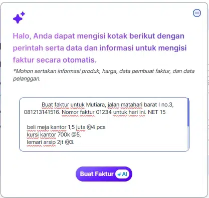 tampilan pengisian prompt pada ai invoice generator mekari jurnal