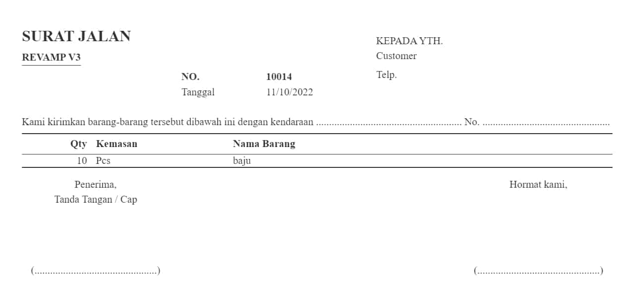 contoh surat jalan pengiriman barang jurnal