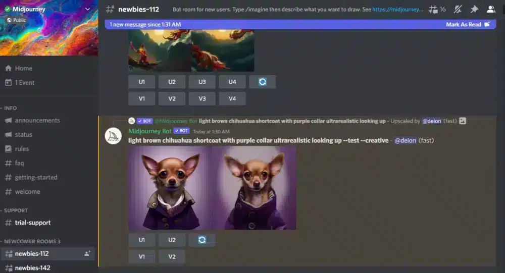 ai midjourney pada platform discord