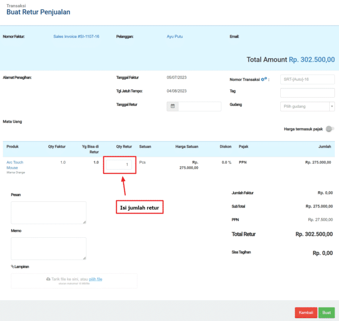 Contoh pencatatan Retur Penjualan dan Pembelian dalam Mekari Jurnal
