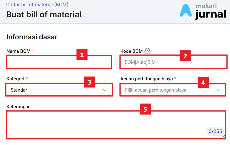 tampilan software bill of materials mekari jurnal